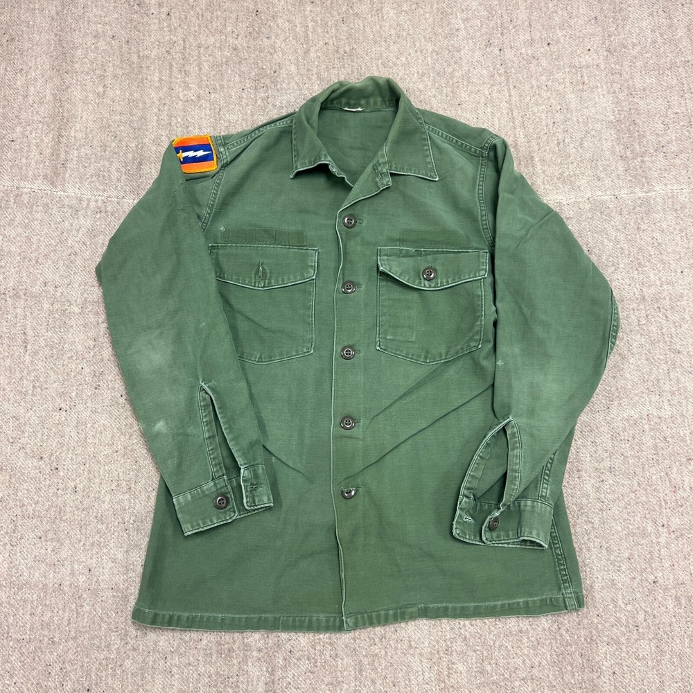 Vintage OG 107 Button Up Shirt Mens Medium Green 1960s US ARMY